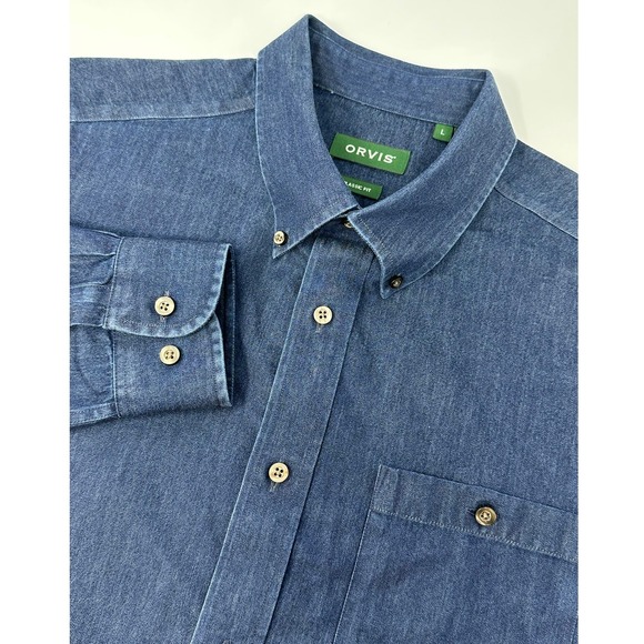 Orvis Other - Orvis Mens Classic Fit Denim Button Down Shirt Long Sleeve Blue Cotton Large B5
